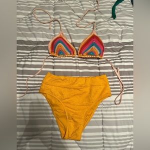 Bohemian Xhilaration Rainbow/Yellow High Waist Bikini
